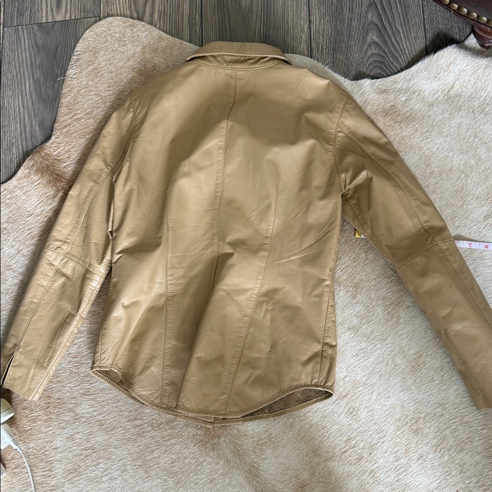 Frenchi Beige genuine Leather shirt Jacket shacket size small - Picture 9 of 11